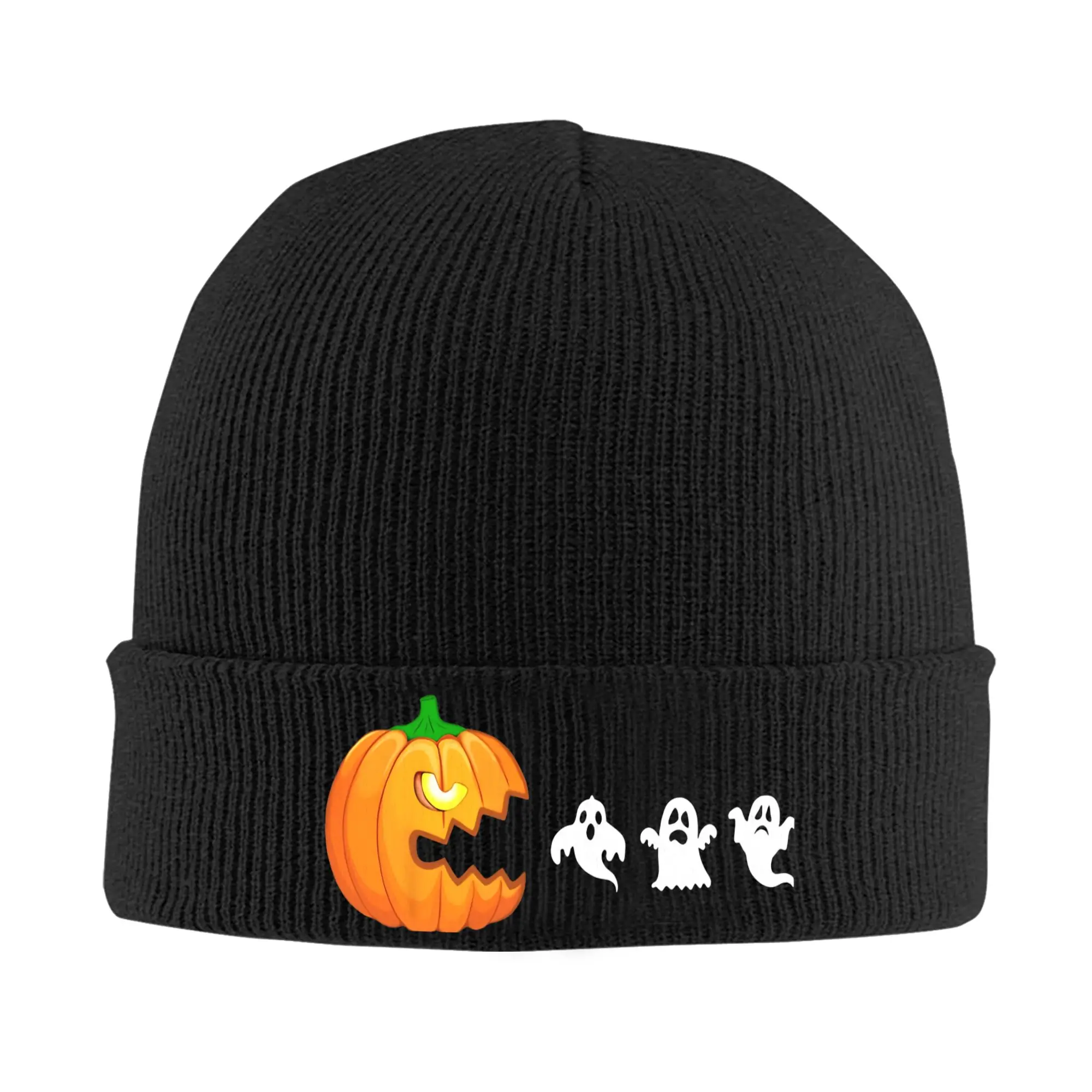 Funny Halloween Pumpkin Eating Ghost Classic Knitting Hat  Cute Caps Female Male Kpop Beanie Hats Autumn Head Wrap Bonnet Hats