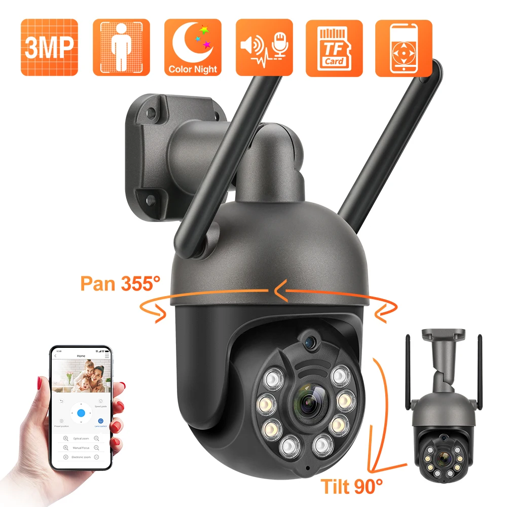 techage camera de seguranca sem fio a prova dagua hd 3mp mini ptz wifi ip exterior deteccao humana ai vigilancia por video inteligente 01