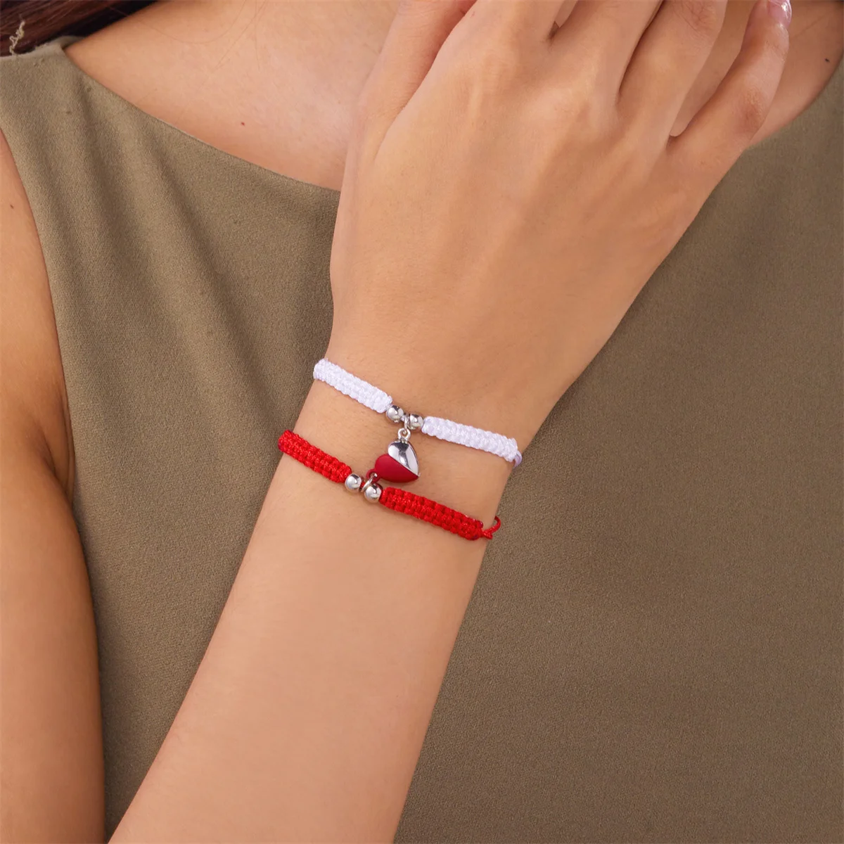 2Pcs/Set Romantic Heart Magnetic Attract Couple Bracelet For Women Men Fashion Braided Rope Matching Bracelet Friendship Jewelry