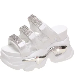 10cm Wedge Heels Slippers for Women 2025 New Summer High Platform Sandals Woman Thick Bottom Non Slip Black Beach Flip Flops