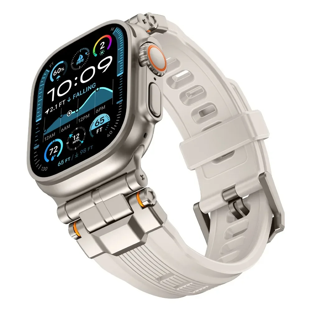 Luxury Silicone Strap for Apple Watch Band Series 10 46mm Ultra 2 49mm Stainless Steel Bracelet for iWatch 9 8 7 6 5 SE 44mm 45
