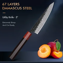 TURWHO 5 Inch Utility Knife 67 Layers Damascus Steel Chef Knives Peeling Fruit Cutting Meat Practical Kitchen Cooking Knife