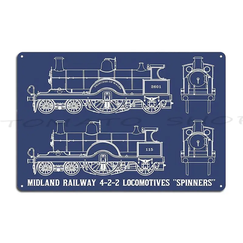 Midland Railway 4 2 2 Steam Locomotive 2601 115 Blueprint Diagrams Metal Sign Mural Cinema Pub Garage Create Tin Sign Poster