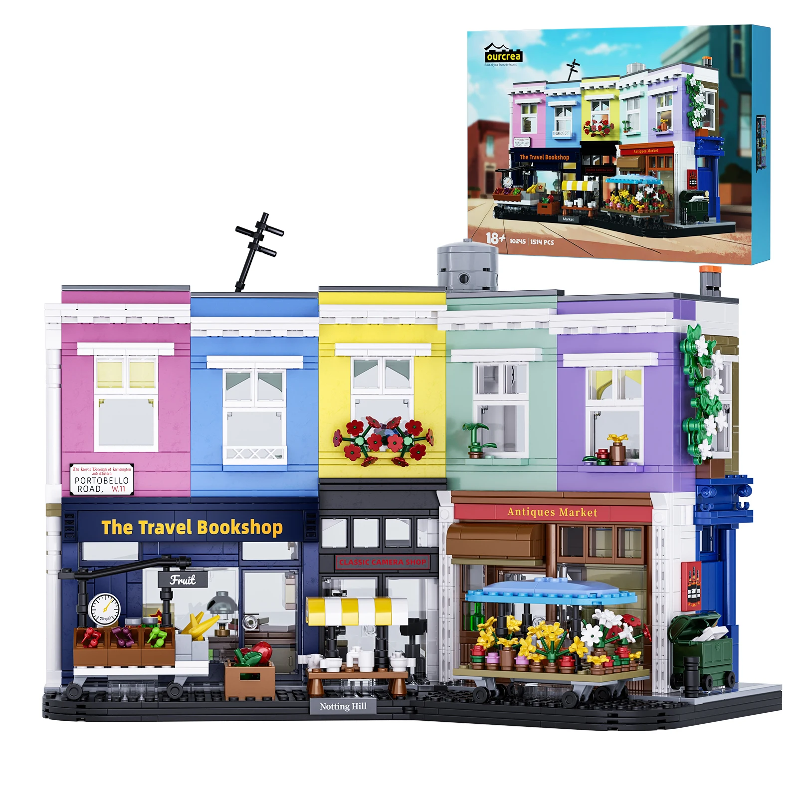 MOC Nottness Hills House Building Blocks Set,Ideas Commercial Street Store Hut Bricks Toys Boys and Girls Gifts(1505PCS)