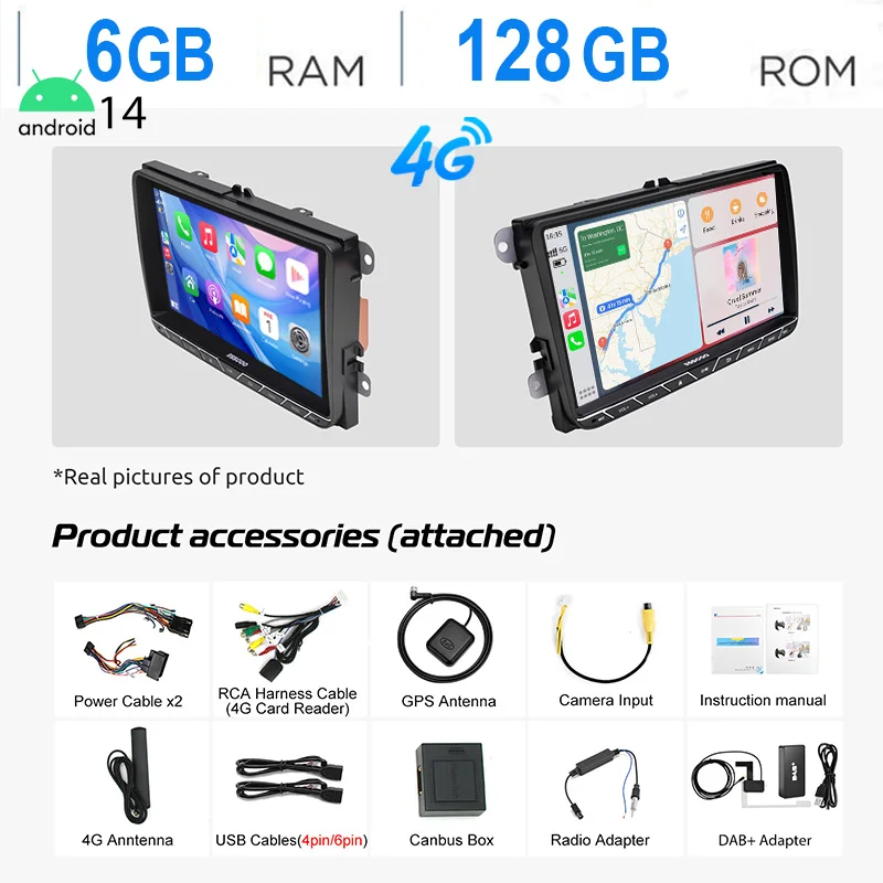 ESSGOO 9 "Android14 6 + 128G Autoradio Radio Draadloze Carplay Voor VW Golf 5 6 Passat Polo Touran Tiguan Jetta Caddy EOS 4G LET WIF - afbeelding 1