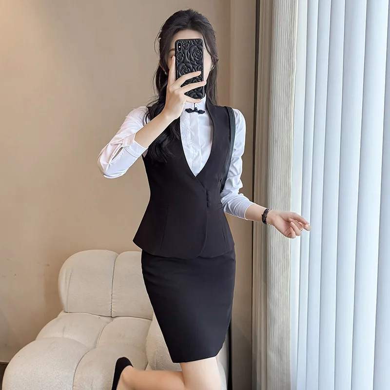 Hotel Front Desk Work Uniform Professional Vest Set Summer Flight Attendant Elegant Catering Cashier Service Staff Uniform