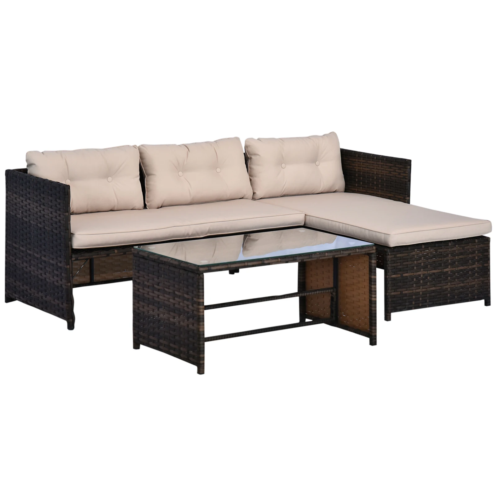 3-Piece Wicker Rattan Patio Set, Incl Sofa, Chair, & Coffee Table, Brown