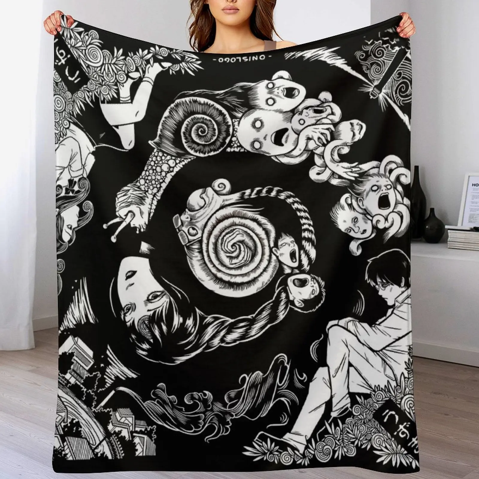 Spiral Into Horror - Uzumaki Throw Blanket Bed linens Tourist Blankets