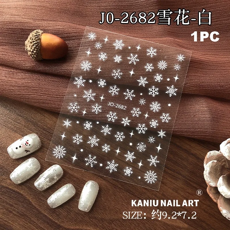 Kaniu 1/4 Uds 5D en relieve ahueca hacia fuera el copo de nieve blanco pegatina de uñas autoadhesiva Navidad invierno decoración de uñas
