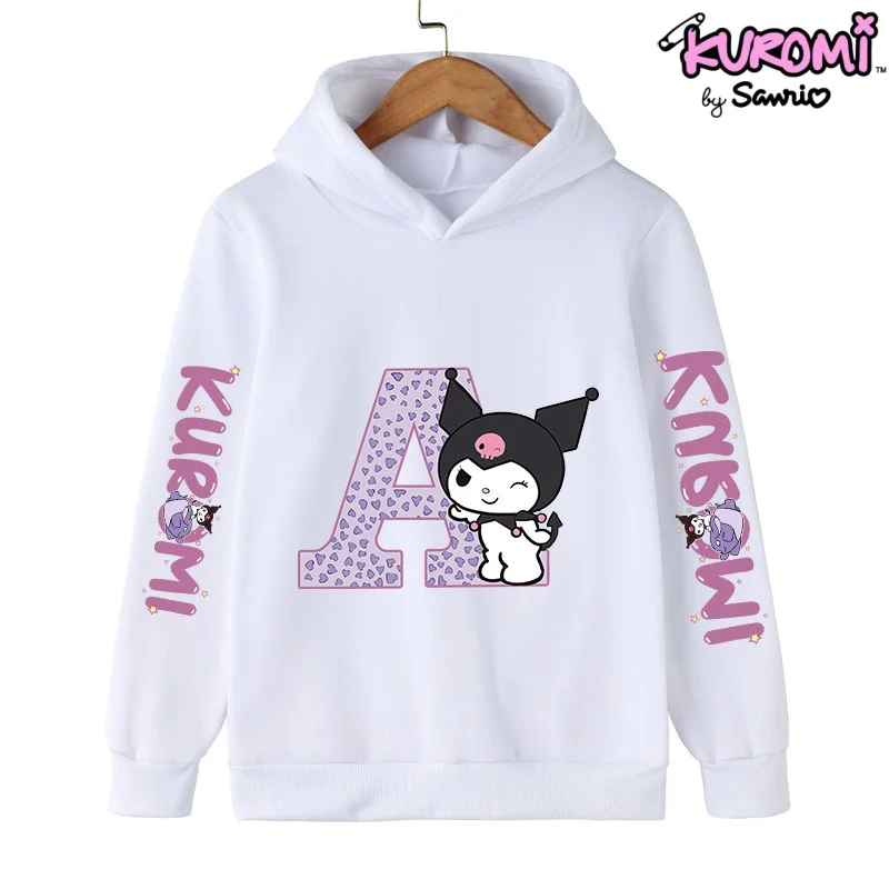 

Autumn Sanrio Kuromi Children's Hoodie Letter A-Z Y2K Fashion Sweatshirt Thin Plush Girls Clothes Cartoon Kids Clothing Pullover