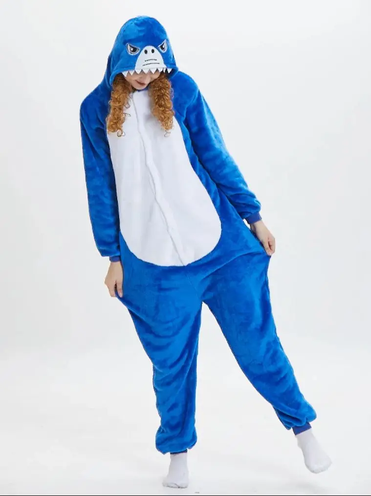 Cosplay Cartoon Animals Hooded Flannel One-piece pajamas Cartoon Button Onesie Couple Sleepwear Leisure wear Women Men