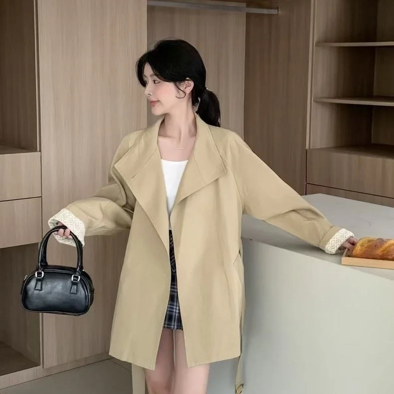 

Тренч Femme с длинными карманами, профессиональный армейский зеленый, на пуговицах, на молнии, эластичный, высококачественный, модный профиль, эластичный, смешанный, манто