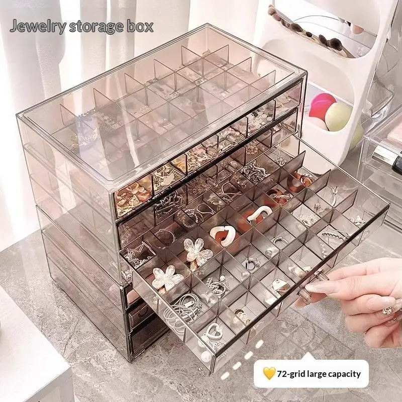 

3-Tier Drawer Clear Jewelry Organizer , 18/72 Slot Design Anti-Tarnish Storage Box for Earrings, Necklaces, Rings, and Bracelets