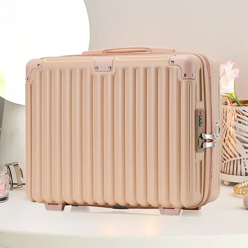 Pequena casca dura viagem caso cosmético feminino saco de maquiagem portátil férias carry-on armazenamento moda bagagem mala com bloqueio