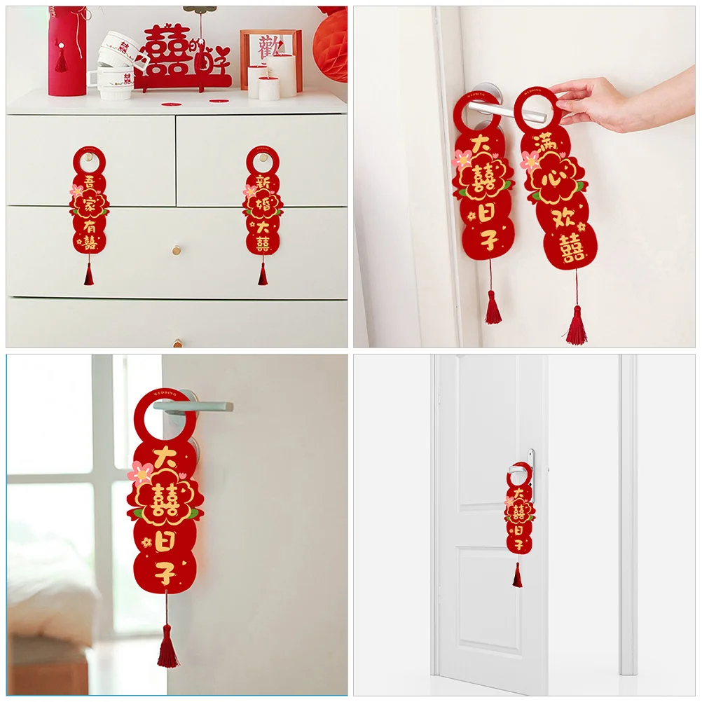 

4pcs Wedding Room Door Hanging Decor Chinese Wedding Pendant For Door Handle Ornament Party Wall Hanging Home Decoration