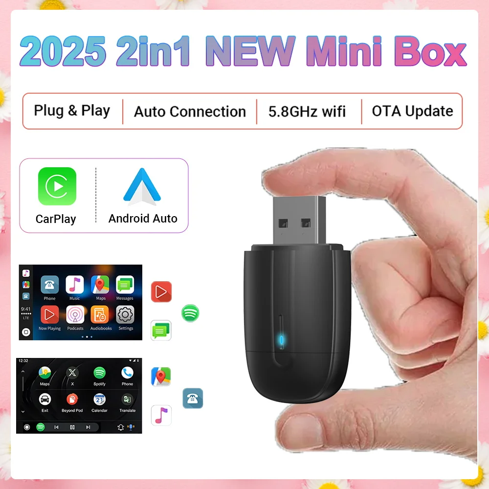 

2in1 Wired to Wireless CarPlay Android Auto Adapter for OEM Car Stereo USB Type-C Plug&Play Apple Carplay Adaper Wifi BT Connect