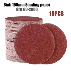 10 pçs 6 polegada 150mm conjunto de papel de lixa 60-2000 grade metal polido almofada de polimento discos de lixamento ferramentas abrasivas para trabalhar madeira