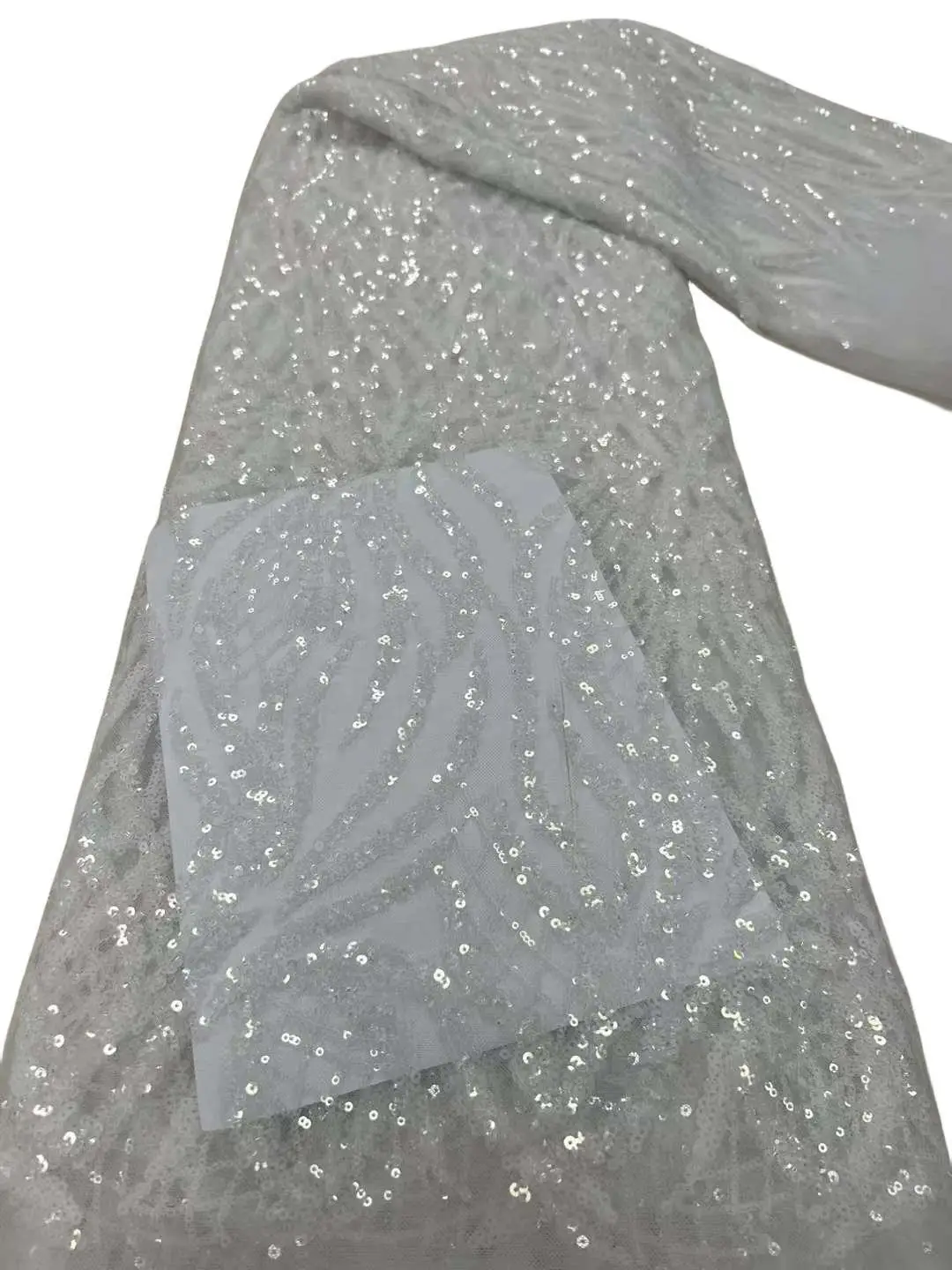 5Yards Latest High Quality Elegant Embroidery Tulle Sequin Lace With Stones Fabric for Party Evening Dress NN5288_R