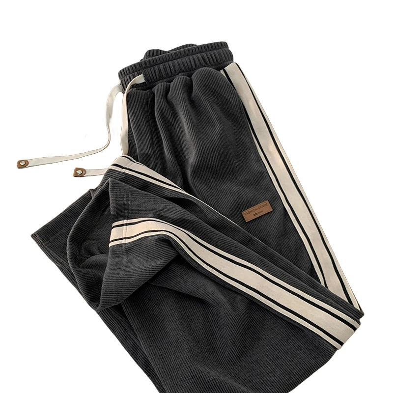 Corduroy Sweatpants Men's Loose Straight American Stripe Casual Pants Couple Outdoor Wear Autumn Winter Spring
