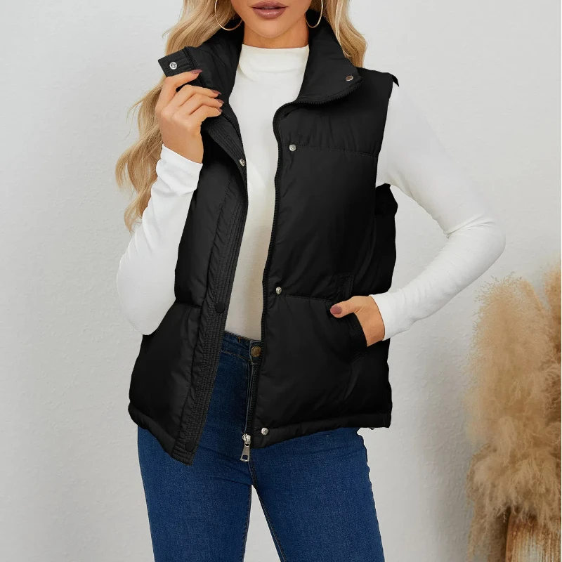 Women's New Short Jacket with Cotton Clip Stand Up Collar Vest Thickened Shoulder Cotton