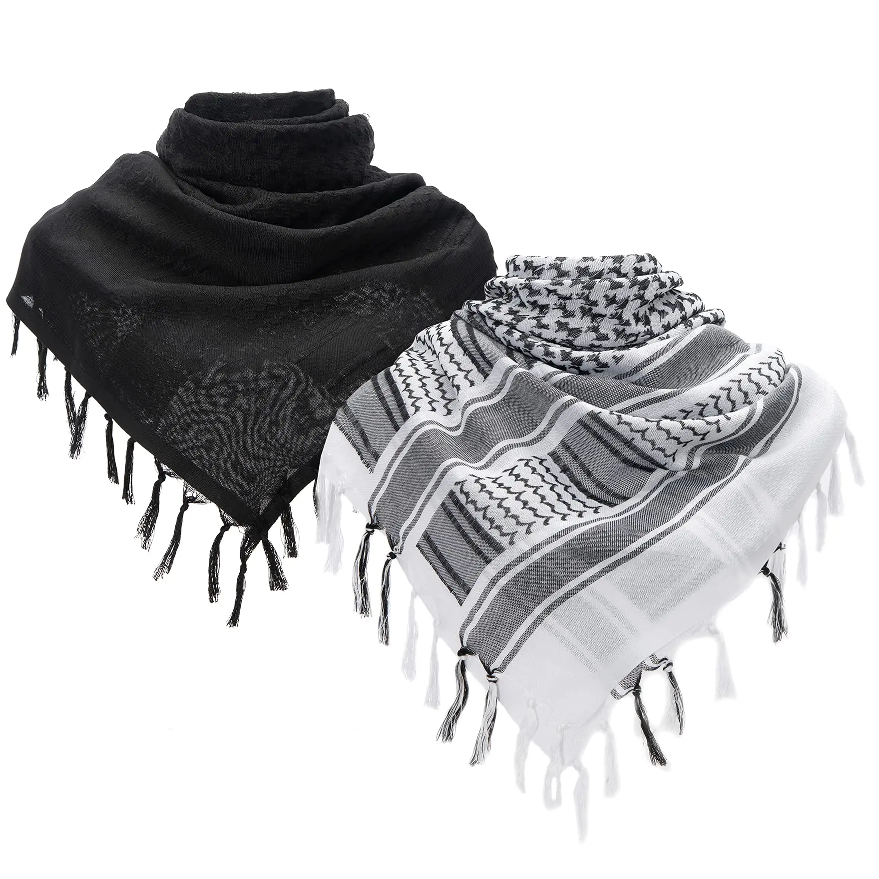 2PCS Shemagh Tactical Scarf Keffiyeh Shemagh Arab Scarf Unisex Outdoor Windproof Sacrves Head Neck Face Wrap with Tassel