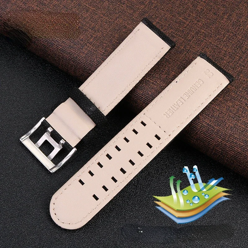 Canvas Genuine Leather Watch Strap for Hamilton H68201993 H70605963 Waterproof Sweat-Proof Watchband Accessories 20 22mm