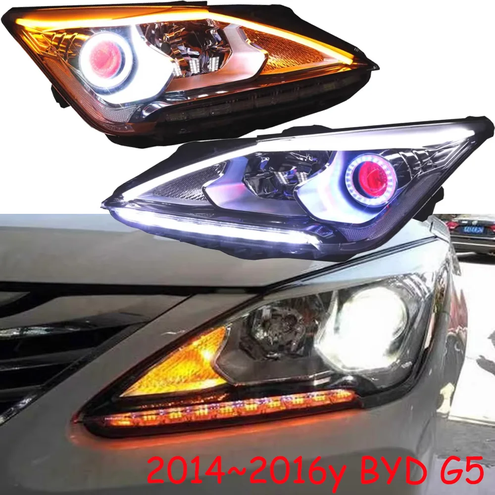 

Автомобильный передний фонарь для BYD G5, дневные фары, светодиодные 2014 ~ 2016y, спрятанные ксеноновые автомобильные аксессуары, противотуманные фары DRL для фар BYD G5