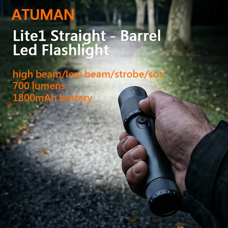 DUKA Atuman lite1 straight barrel led flashlight rechargeable protable 1800mah 4 lighting modes Max Output 700 Lumen USB-C