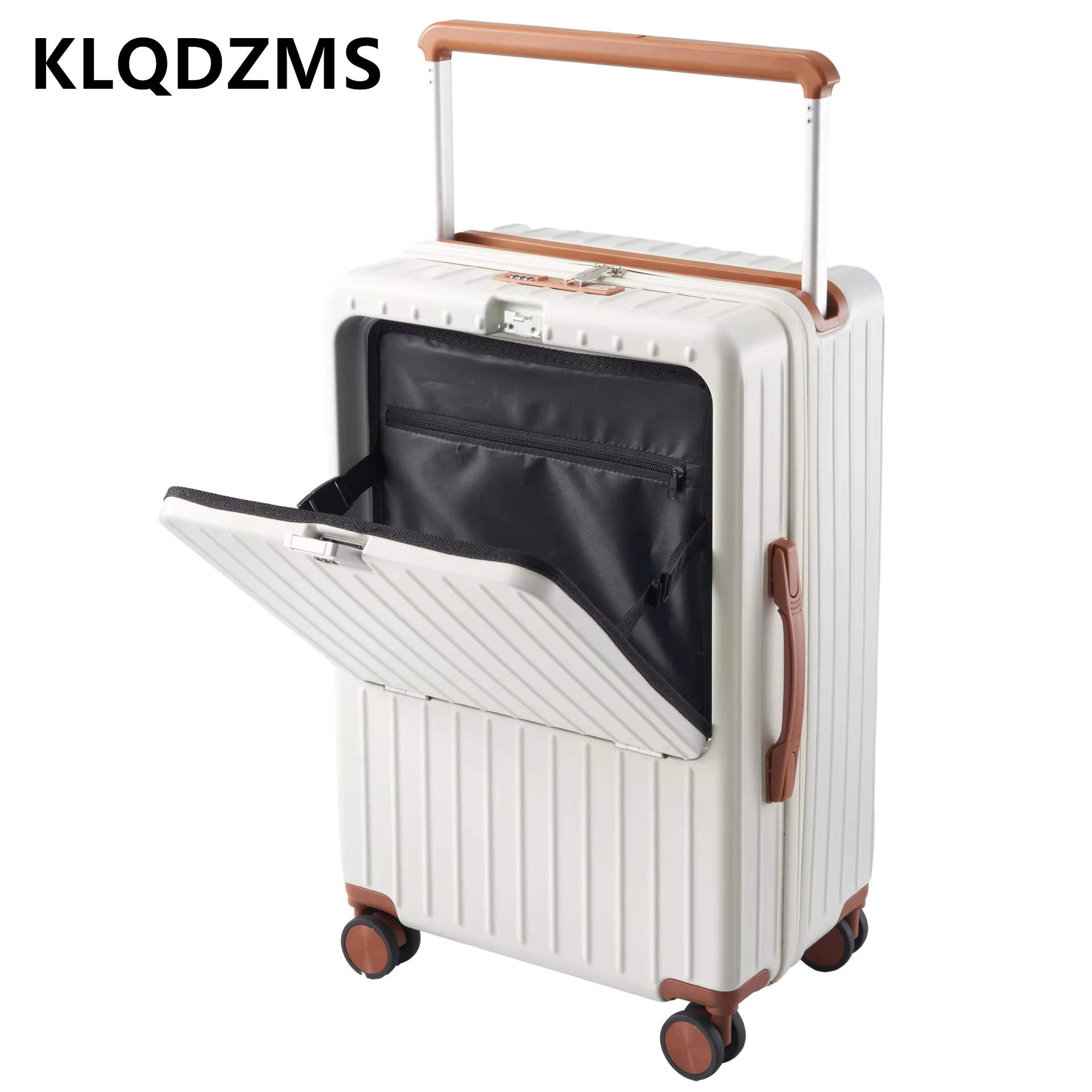 KLQDZMS Laptop Luggage Front Opening Boarding Case USB Charging Trolley Case 20"22"24 Inch Multifunctional Cabin Suitcase