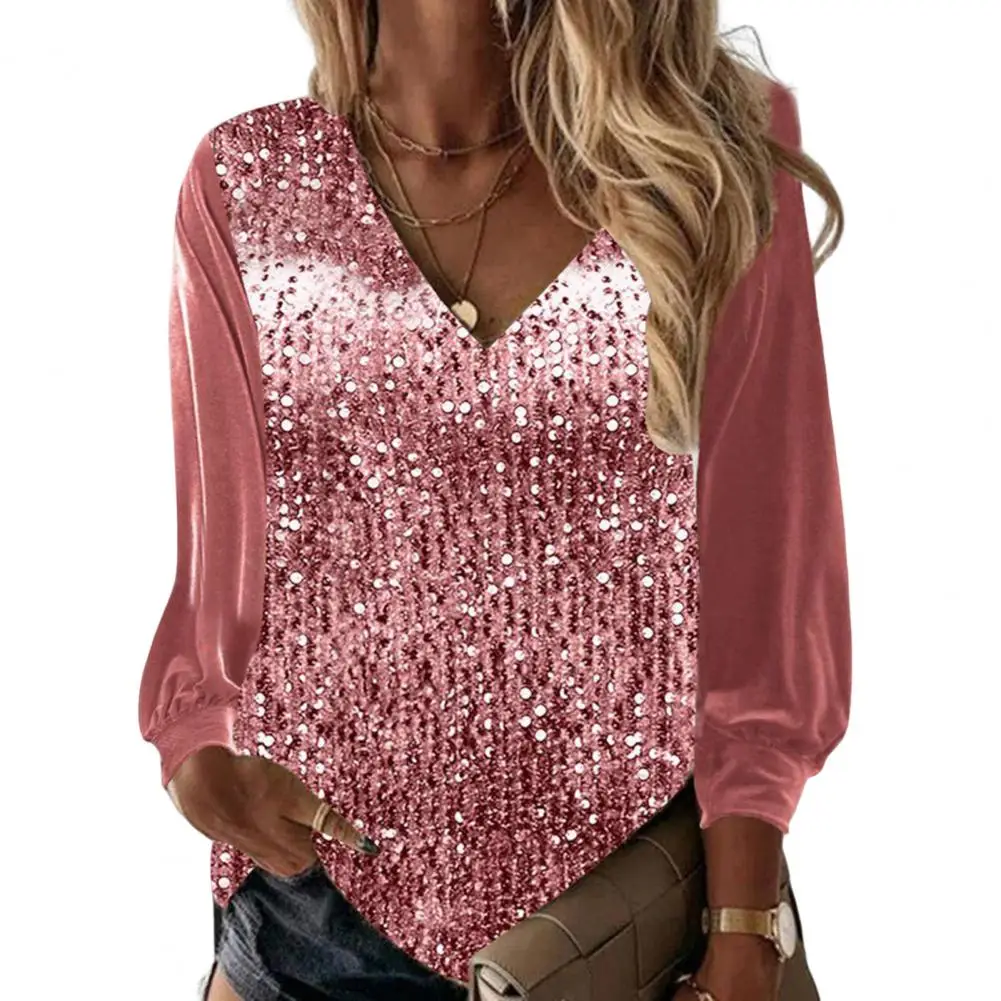 

Beautiful Shining Club Shirt Pullover Skin-touching Club Shirt Shiny Sequins Women Pullover Top Daily Clothing