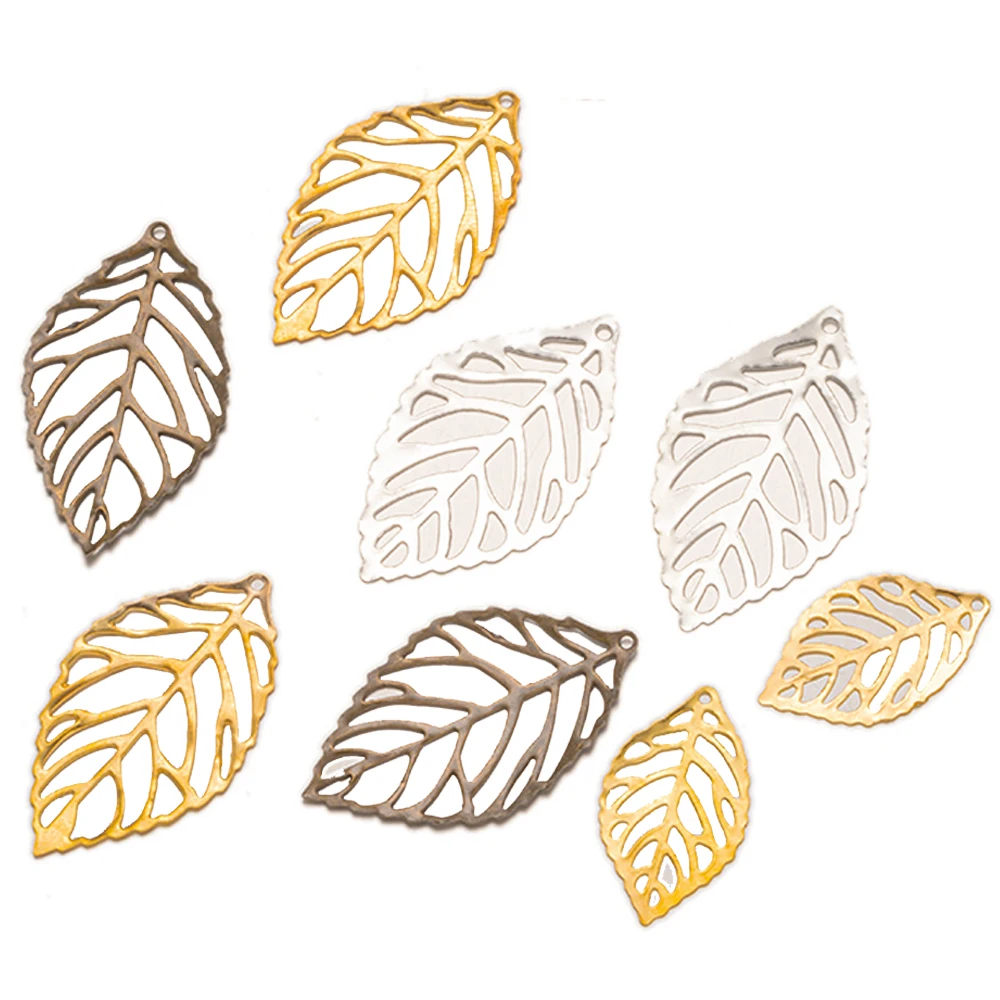 50 Stück 3 Größen hohle Goldbaum-Blatt-Charms-Anhänger-Perlen für DIY-Halskette, Armband, Schmuckherstellung