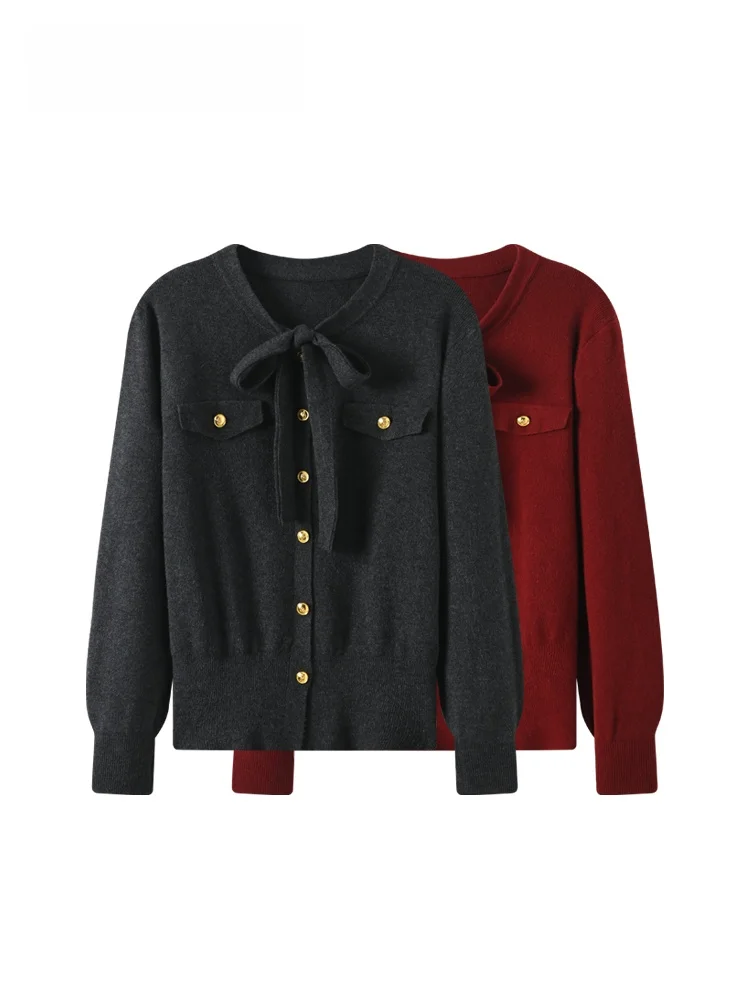 

plus Size Knitwear with Bow Design Long Sve Women's Faion Winter Top Small Fraance Sle Luxury Polyester Viscose Blend