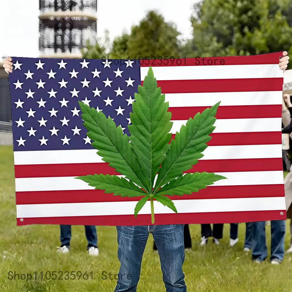 

USA Marijuana 9-Point Leaf Flag Banner Funny Tapestry With Four Grommets 7 Sizes 150X200cmFans Gift For Decoration