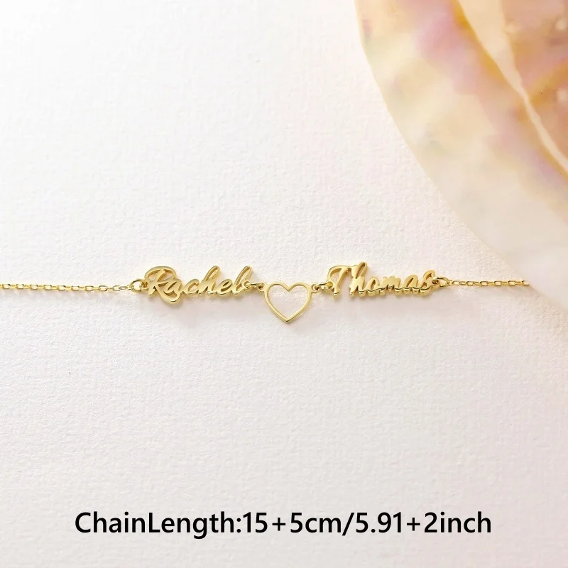 Custom Heart-Shaped Double-Name Bracelet, Stainless Steel