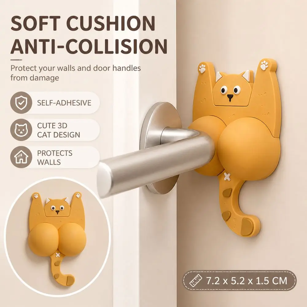 3D Cat Shape Anti-Collision Pad Soft Cushioning Cartoon Cat Door Bumper Impact Absorbing Self Adhesive