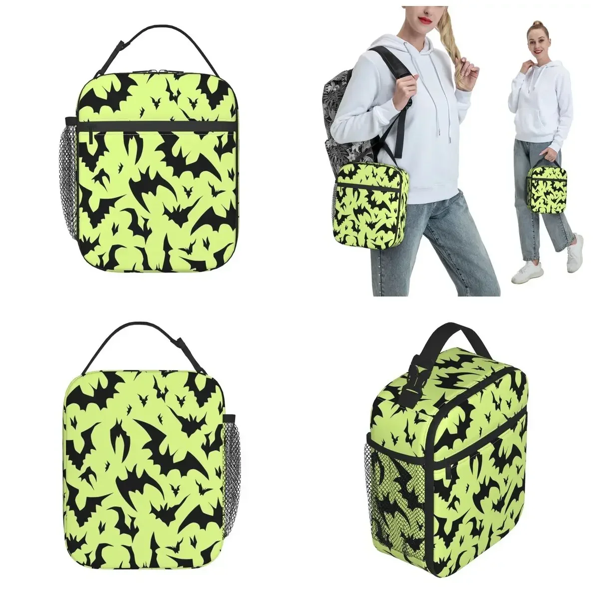 Halloween Bat Pattern Insulated Lunch Bags Leakproof Cute Reusable Thermal Bag Lunch Box Tote College Picnic Food Storage Bags