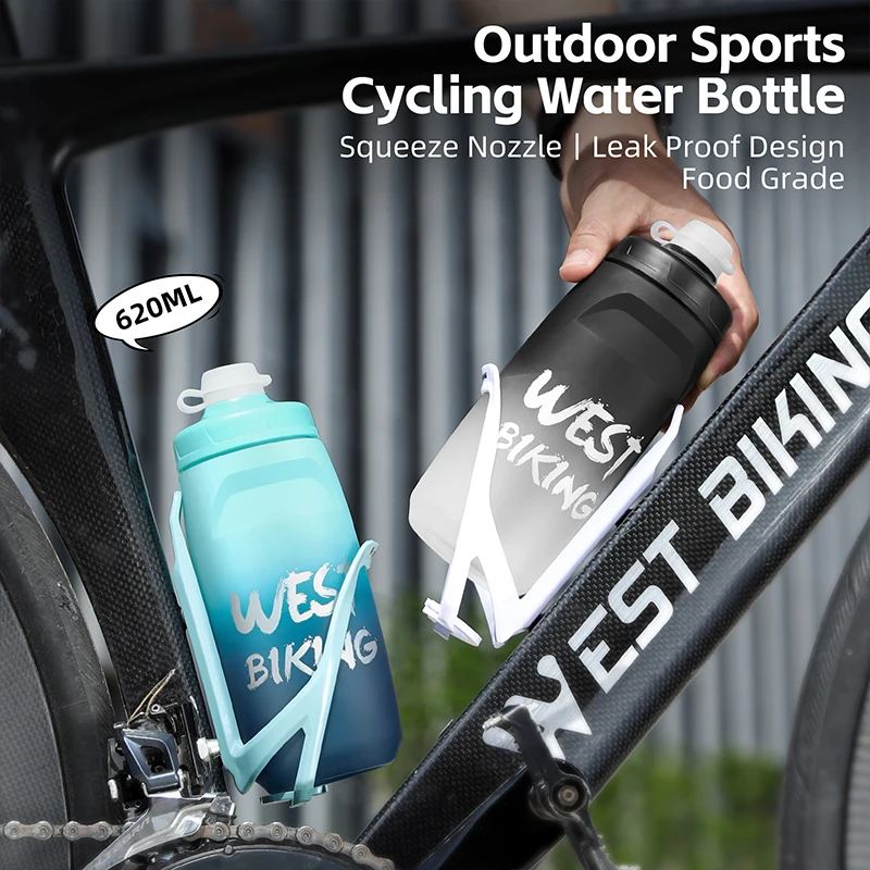 WEST BIKING 620/750ML Cycling Water Bottle Leak-proof Squeezable Food Grade Outdoor Camping Hiking Sports Gradient Bike Kettle