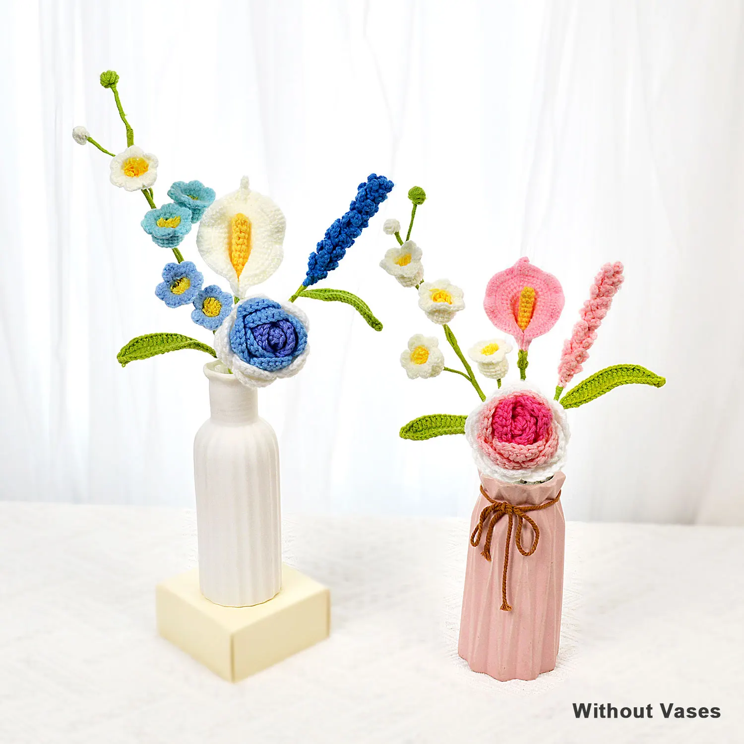 Ramo de flores de ganchillo hecho a mano, ramo de flores de ganchillo DIY para mujer, madre, San Valentín, cumpleaños, hogar, oficina, decoración de escritorio