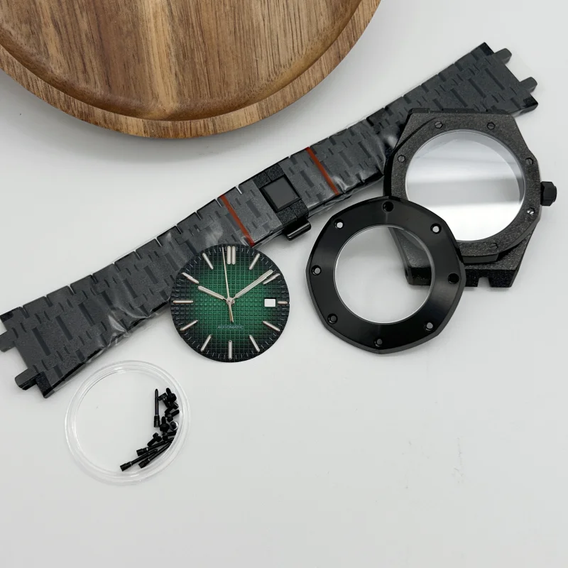 GMOGAR 42MM Preto Prata Estrela Areia Caixa de Aço Inoxidável Serve para Royal Oak NH35 NH36/70 Movimento Automático SEM LOGOTIPO 31.8mm Mostrador Mãos