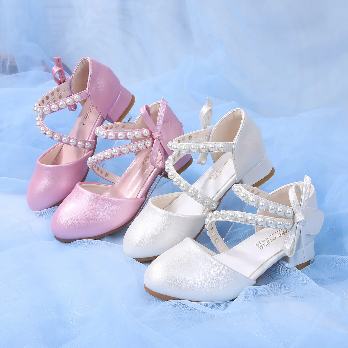 Girls Sweet Bow Pearl Mary Janes 2026 Student Party Pumps Fashion Soft Sole Princess Shoes for Wedding Pageant Special Occasio