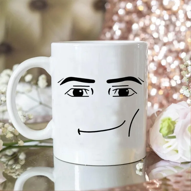 Jogo quente roblox temático dos desenhos animados impressão caneca de expressão facial feminina criativa cerâmica café da manhã café leite copo presente