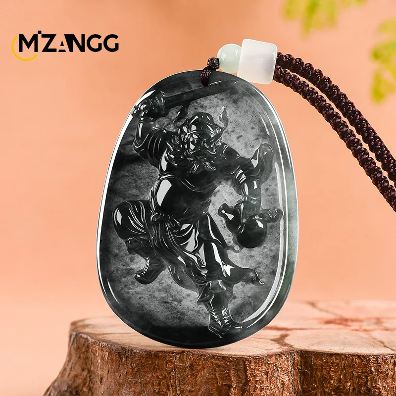 Natural Jadeite Zhong Kui Demon-Subduing Pendant Exquisitely Hand-Carved Ice-Type Jade Safety Perfect Necklace Unisex Gift