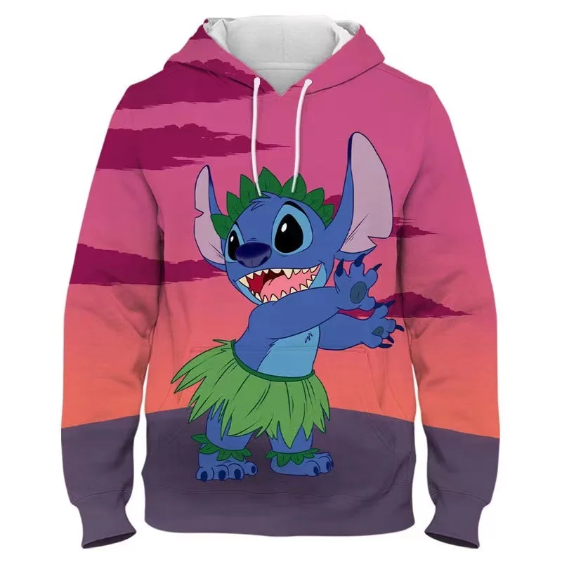 2024 New Disney Stitch Anime Fashion Men\'s Spring and Autumn Season 3D Printed Children\'s Hoodies Women\'s Street Style Hoodies