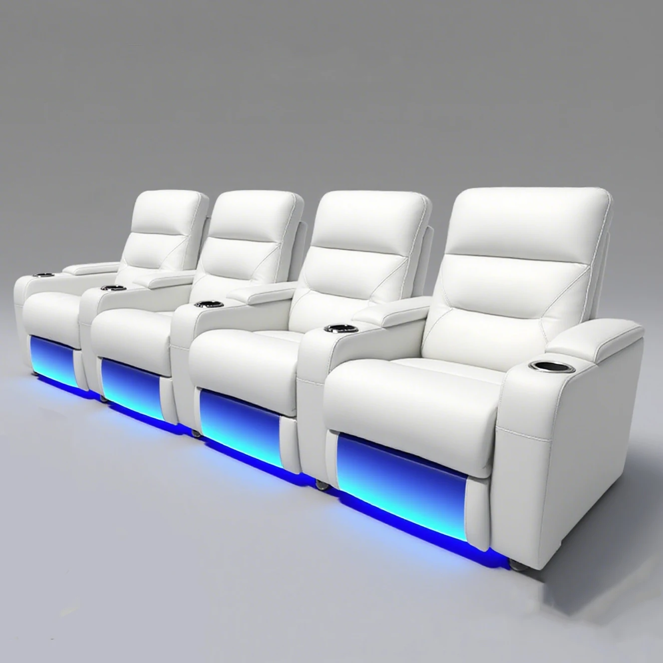 White Wood Frame Smart Home Theater Sofa Power Recline Ambient Lighting USB Charging | Modern Design for Living Room Commercial
