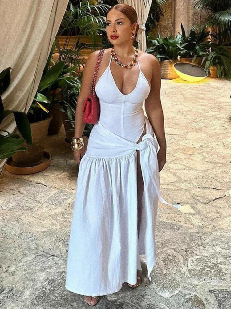 

Tie Up Neck V-neck Jumpsuit+long Skirt Set Pleated High Waisted Skirt Women's Spring Summer Fashion Jumpsuit Slim Fit Skirt Set