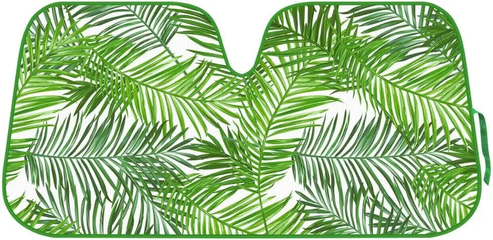 

Tropical Leaves Auto Sun Shade for Car SUV Truck - Balmy Fern - Double Bubble Foil Jumbo Folding