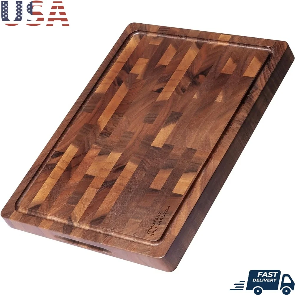 

Walnut Wood Cutting Board Reversible Heavy Duty End Grain Chopping Board Non Slip Kitchen Organizer Charcuterie Serving Board