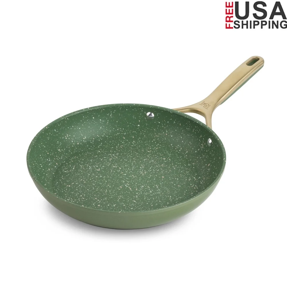

10 Inch Non-Stick Fry Pan Ergonomic Design Olive Color Durable Triple Layer Construction Induction Base Dishwasher Safe
