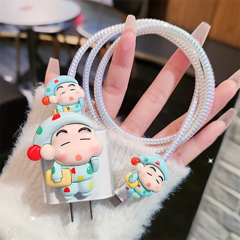 4Pcs/set 3D CartoonCrayon Shin-chan Cable Protector for iPhone / iPad 18W/20W Charger Protector Case Cable Wire Cord Organizers