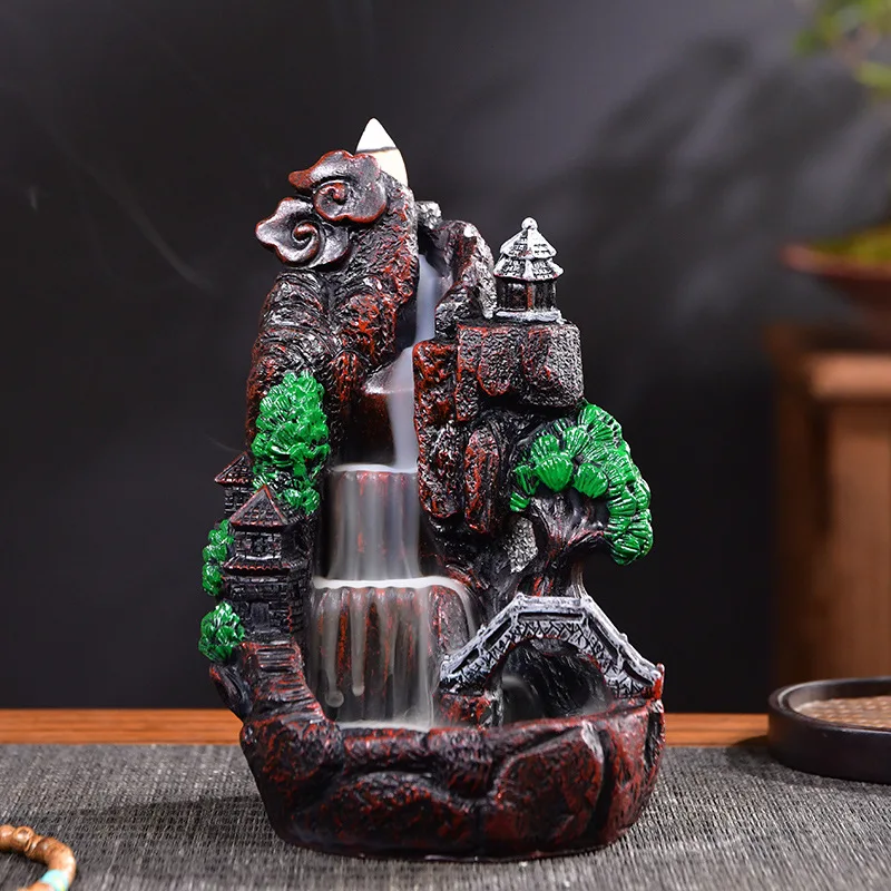 

Resin Home Ornaments Landscape Waterfall Backflow Incense Holder Desktop Decor